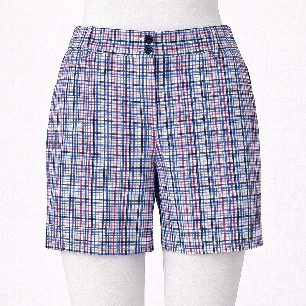 Annika Cutter & Buck Golf Shorts Womens‎ 16 XL Plaid Performance Outdoor Pockets
